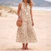 Women Sleeveless V Neck Tassel Tie Printed Dress Relaxed Fit Holiday Style Flowy Waist Tank Dress for Summer Beachwear
