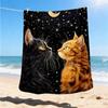 1pc Cat Night Sky Print Outdoor Flannel Blanket , Machine Washable Perfect Gift for Birthday , Holiday Travel Accessory , Durable Material