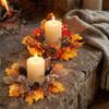 Rustic Artificial Maple Mini Wreath Fade Resistant Berries Pine Cone Candle Ring  Thanksgiving Day
