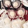 Sexy Hollow Bra Briefs Set French Thin Cup Lace Embroidery Women Underwear Wire Free Bralette Padding Comfort Plus Size Lingerie