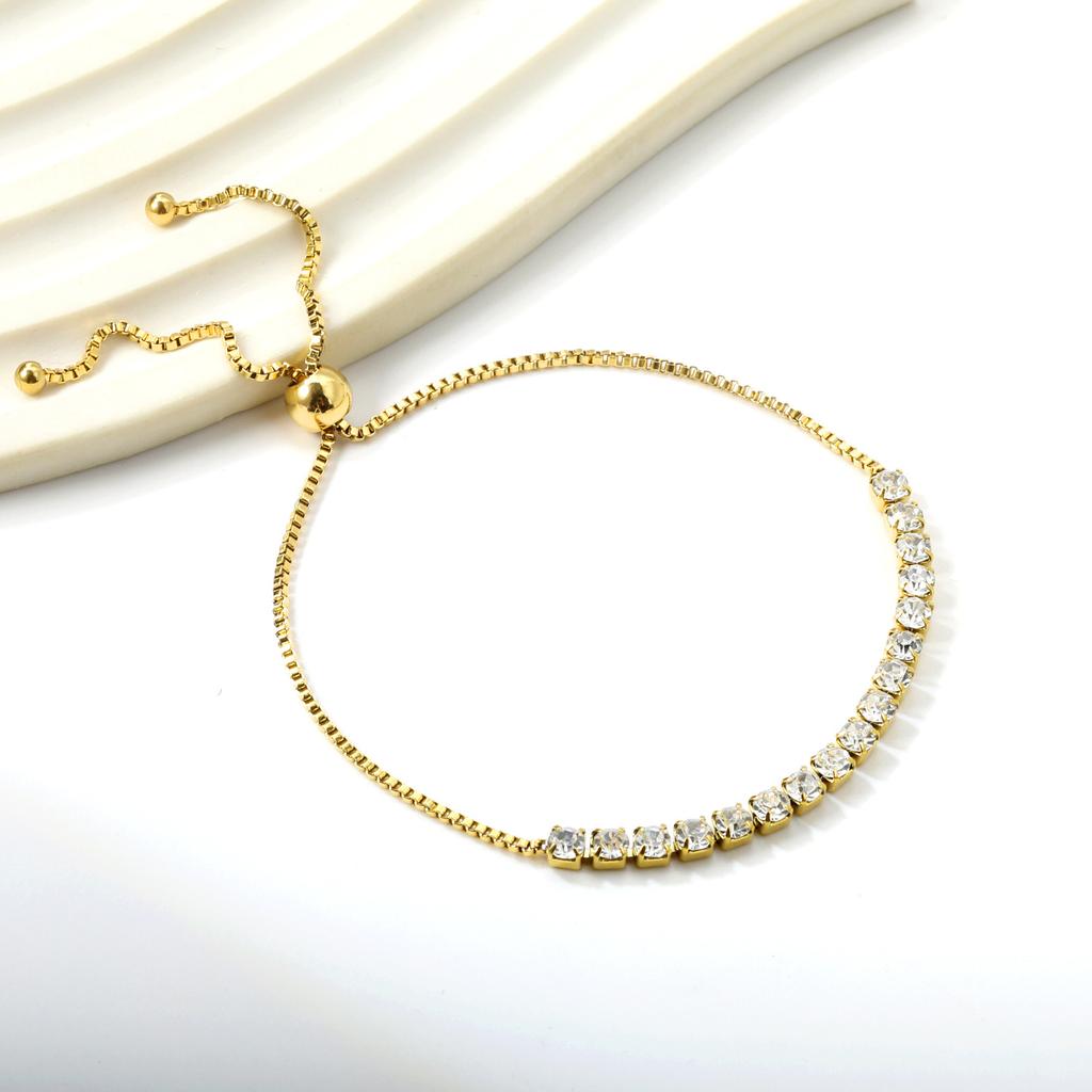 Fashion Single Row Diamond Bracelet Metal Light Luxury High-end Square White Diamond Chain Stainless Steel Bracelet