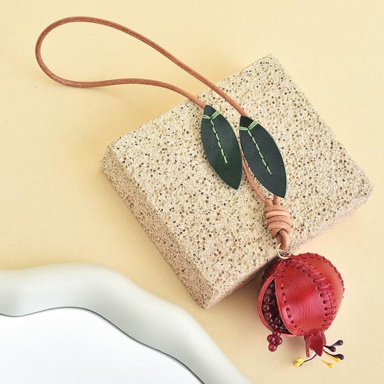 Bag Pendant Imitation Leather Hand-Stitched 3D Pomegranate Design Key Chain Wear-Resistant Bag Accessory