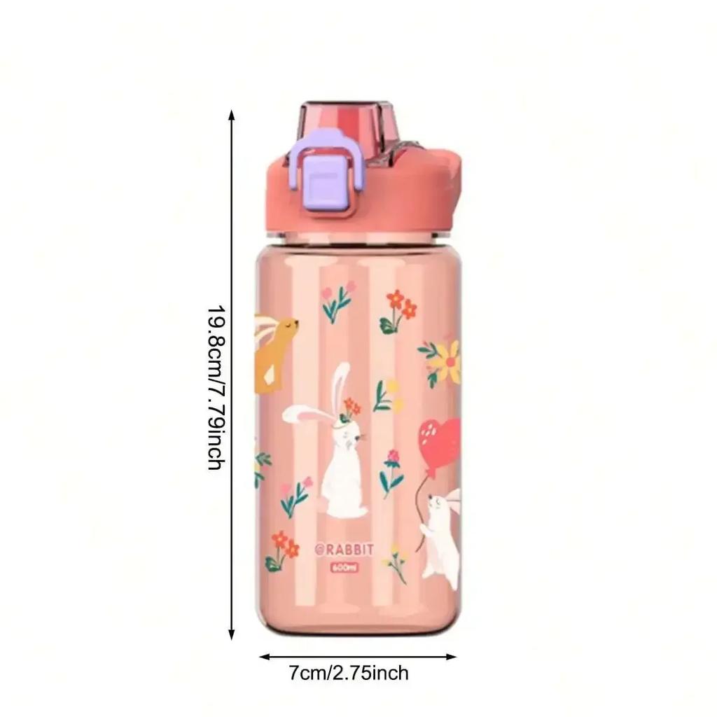 600ML Kinder Cartoon Tier Wasserflasche Tasse mit Strohhalm Tragbare Studenten Anti-Fall Wasserflasche Kleinkinder Getränkekessel