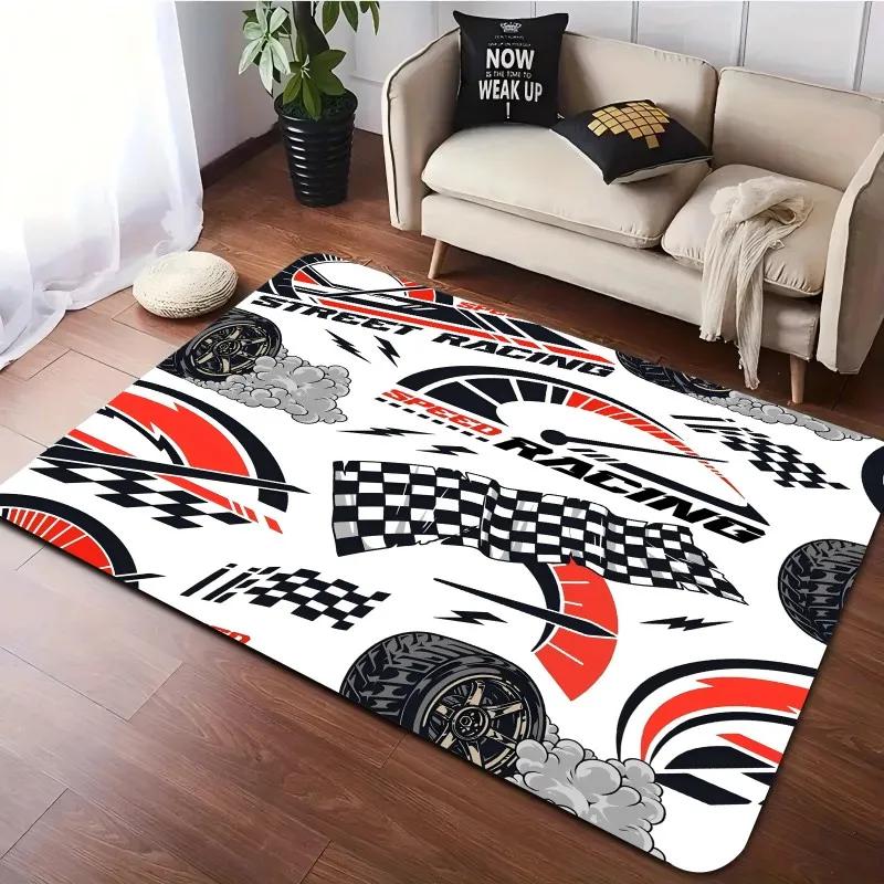 Kings of Roads Kolorowe samochody wyścigowe Drukuj dywan antypoślizgowy do salonu sypialni nadający się do prania w pralce prostokątna mata podłogowa