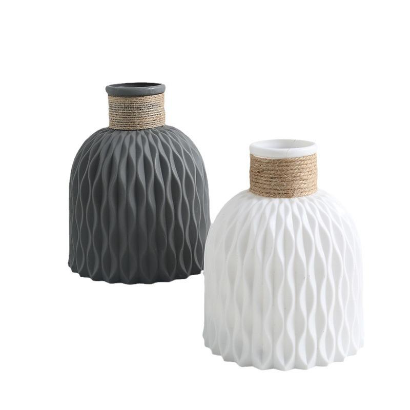 1PC Pineapple Pattern Twine Imitation Ceramic Plastic Vase Simple Water Wave Pattern Flower Arrangement Vase