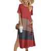 Damenmode Sommerkleid mit Farbblock-Patchwork-Print, lässiges Strandkleid, schmales Urlaubskleid