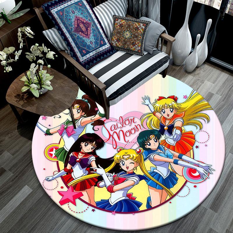 Sailor Moon,Round Area Rug,Carpet Rug for Living Room Bedroom Sofa Playroom Decor,Non-slip Floor Mat