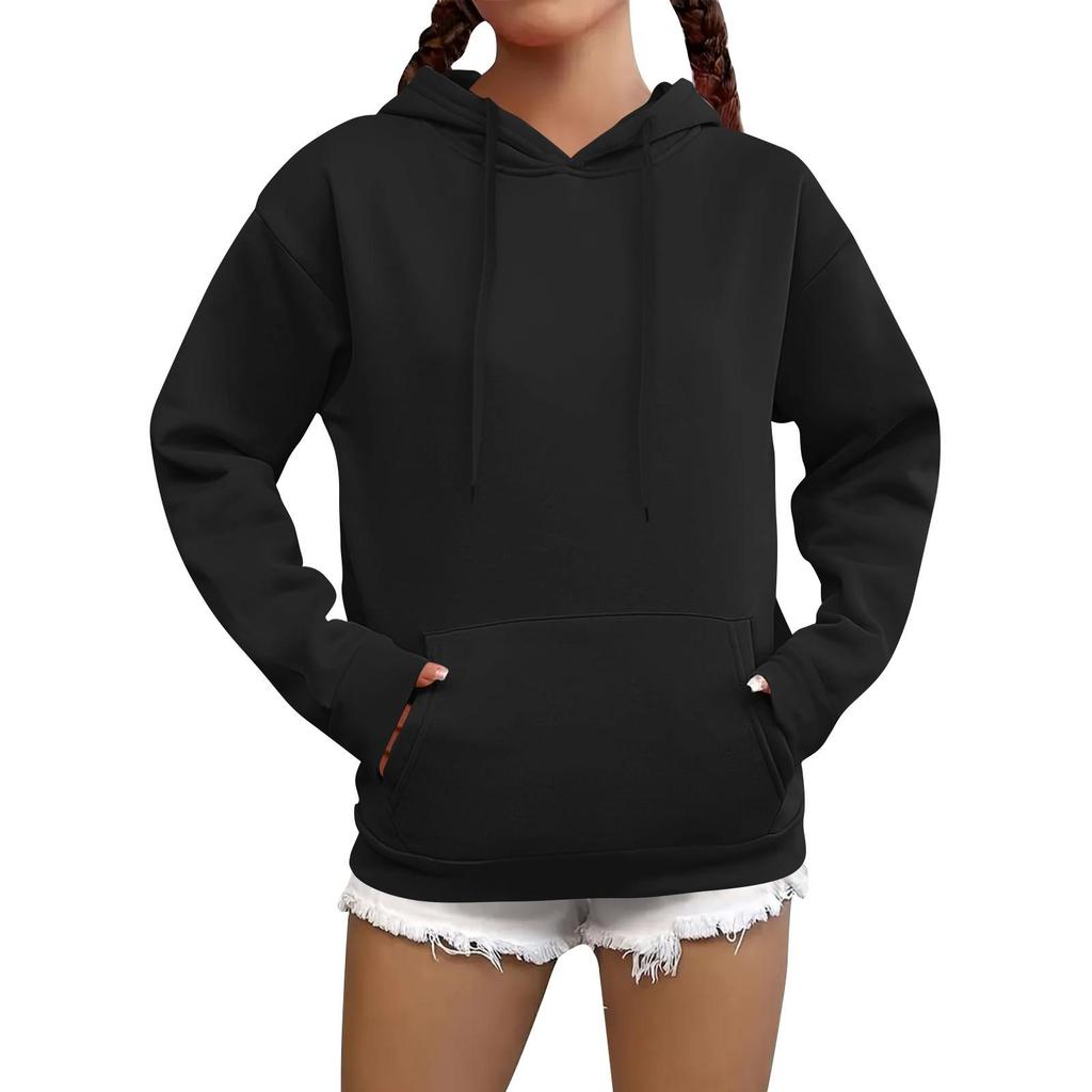 Damenmode, lässiges Sweatshirt, einfarbig, Kapuzenpullover mit Tasche