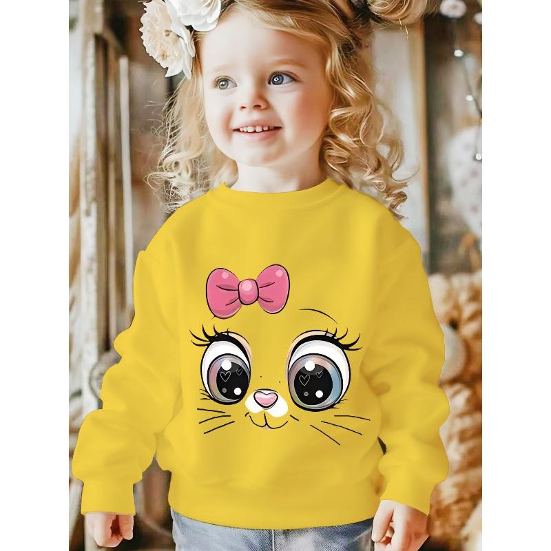 European sizes Kawaii Animal Cat Face Sweatshirt for Kids, Winter, Daily Casual Crew Neck Pullover Without Hood, Holiday Party Birthday Gift