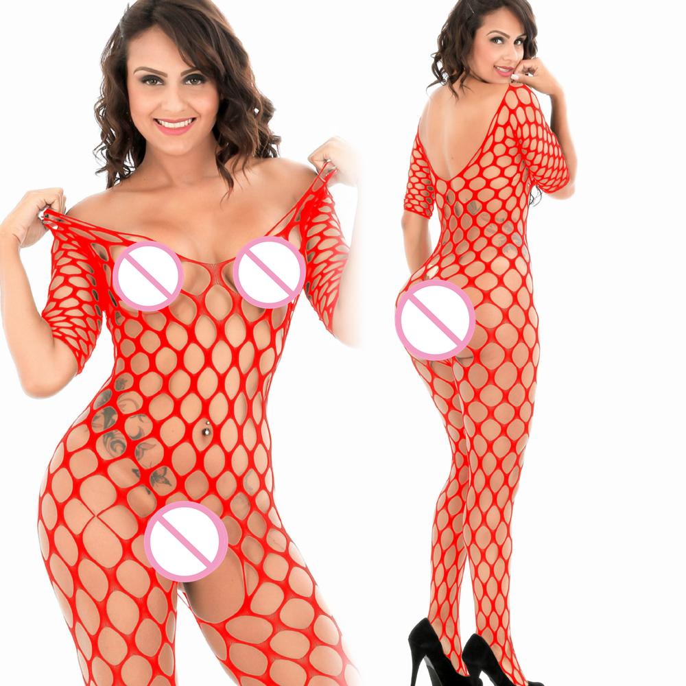 Porno Sexy Red Bodystocking Womens Exotic Lingerie Underwear One-Piece Hollow Bikini Cover Erotic Teddy Lingerie Bodysuit