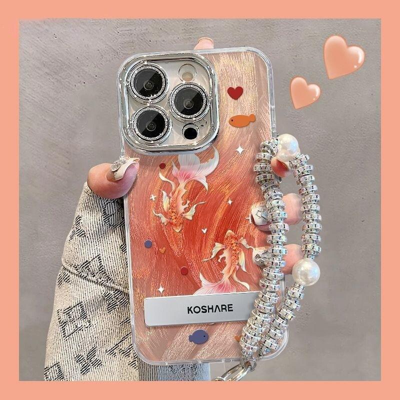 Good thing Koi is suitable for iPhone16promax anti-drop Iphone15proins fine hole feather yarn mobile phone case.