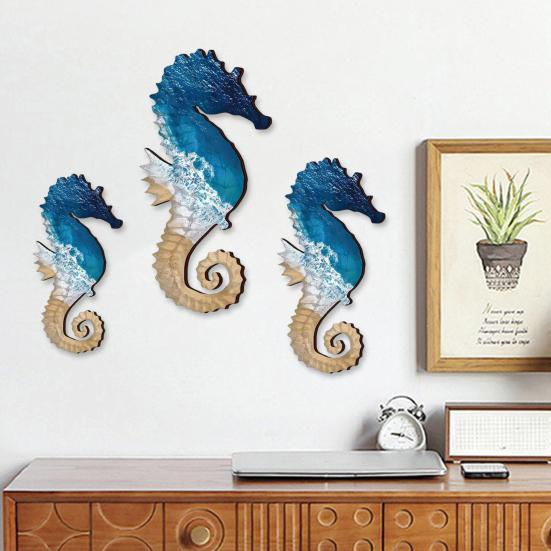 3 Pcs Wood Seahorse Nautical Wall Decor Vintage Sea Life Wall Art Ocean Coastal Lake House Hanging Decoration for Living Room Bedroom