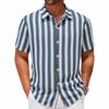 Men's Summer Beach Casual Shirt Yarn-dyed Striped Short-sleeved Lapel Shirt