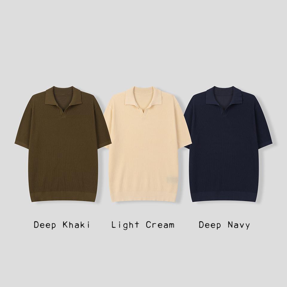 BLACK MOMENT Cozy Lounge Summer Knit Short Sleeve Polo Shirt [Deep Khaki]