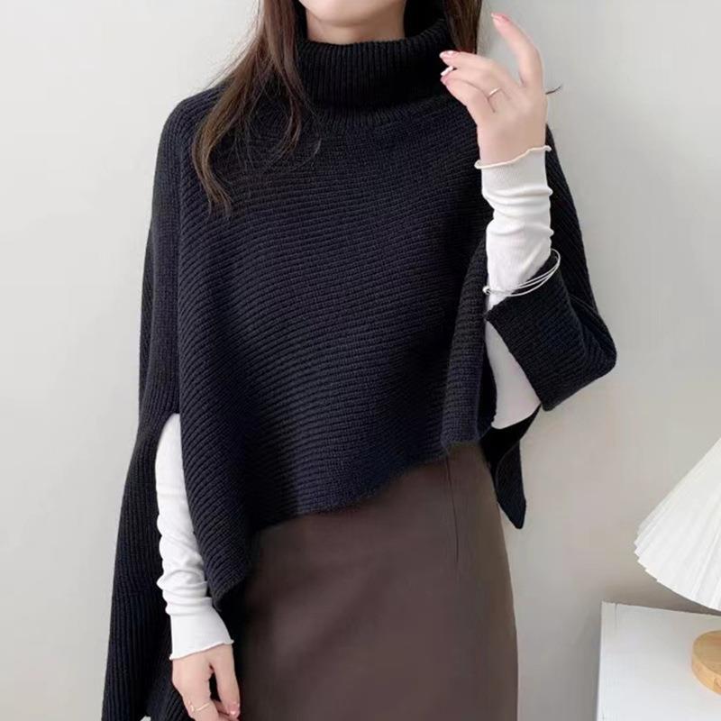 Dongdaemun, Korea 2024 Winter New Irregular Turtleneck Knit Cape Casual Warm Shawl Scarf for Women