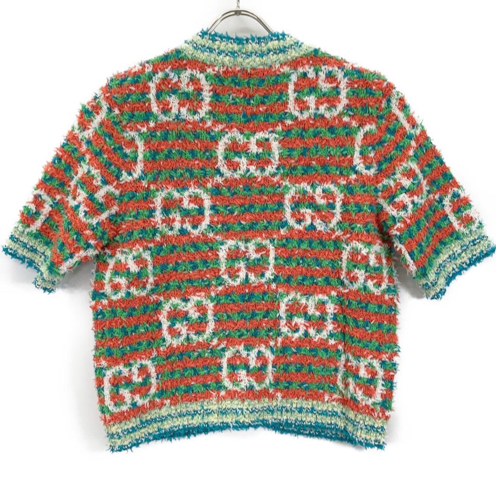 GUCCI 691588 Multicolor Cotton Maxi GG Short Sleeve Knit Cardigan tops XS multicolorUsed