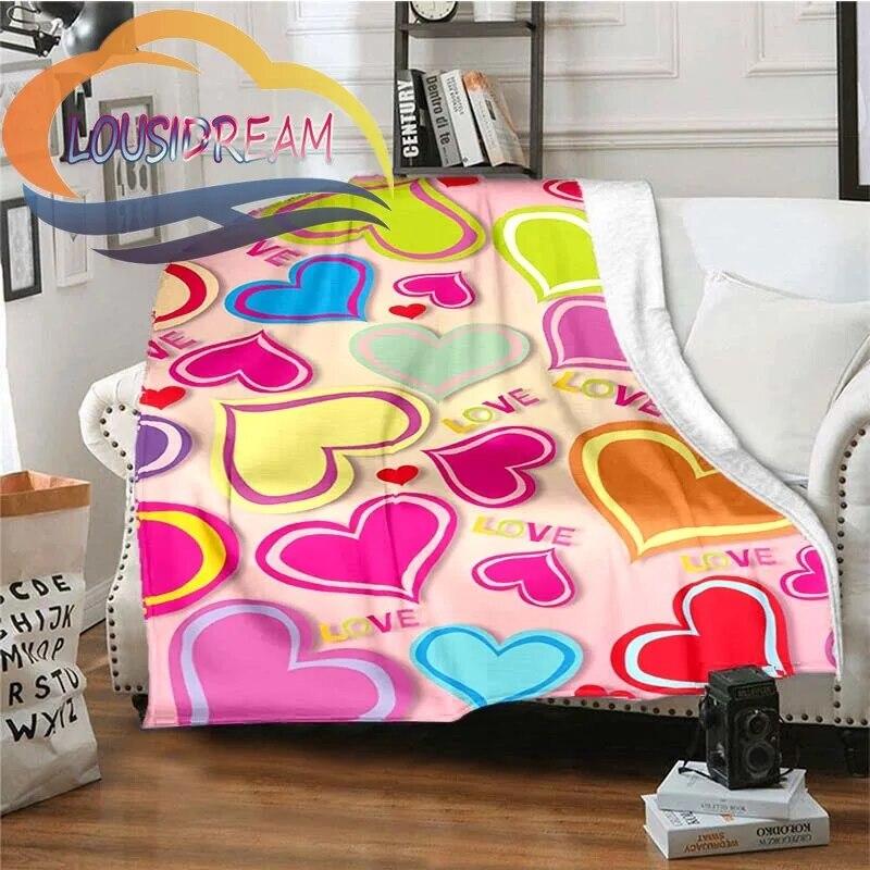 Love-miss You-gift for Girlfriend Fluffy Blanket Flannel Warmth Soft Plush Sofa I Love You Heart Pattern Blanket Tourist