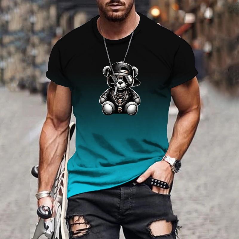 Casual T-shirt Summer Sports Style Short Sleeve 3D Men's Gradient Pattern Fashion Print Top Slim Fit Men's Oversized T-Shirt