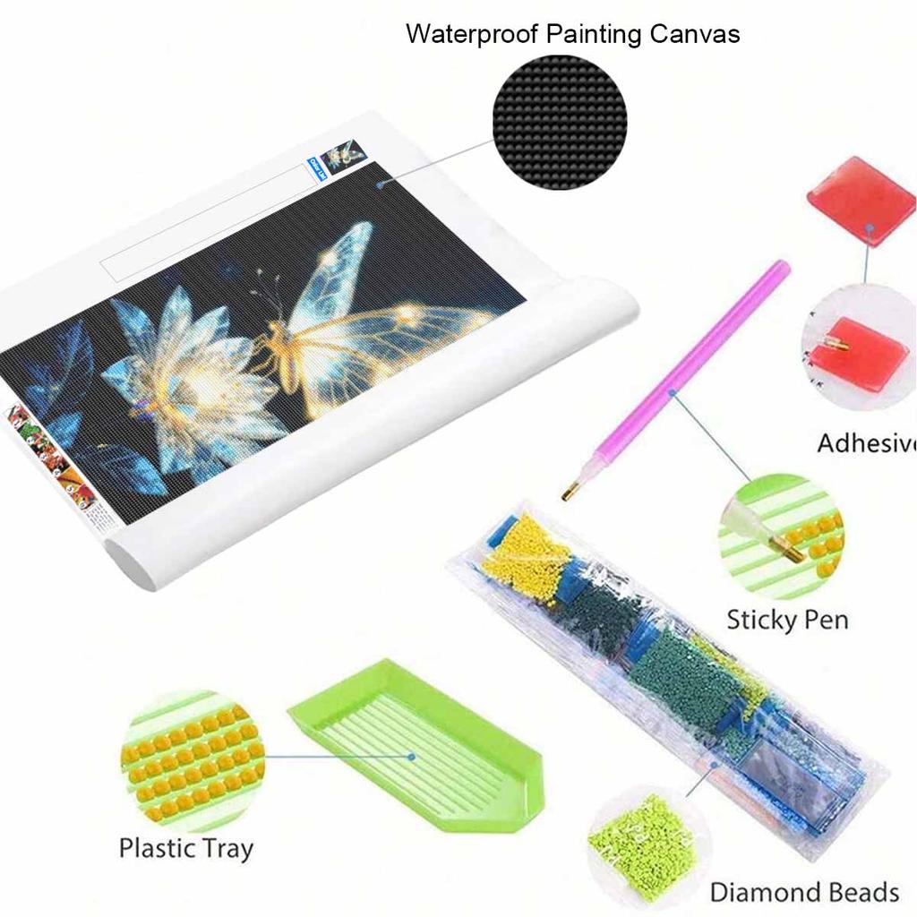 Butterfly and Lotus Full Round Drill Diamond Painting Kit DIY Sparkle Art Canvas for Adults Relaxing Craft and Home Decoration Gift Idea Set