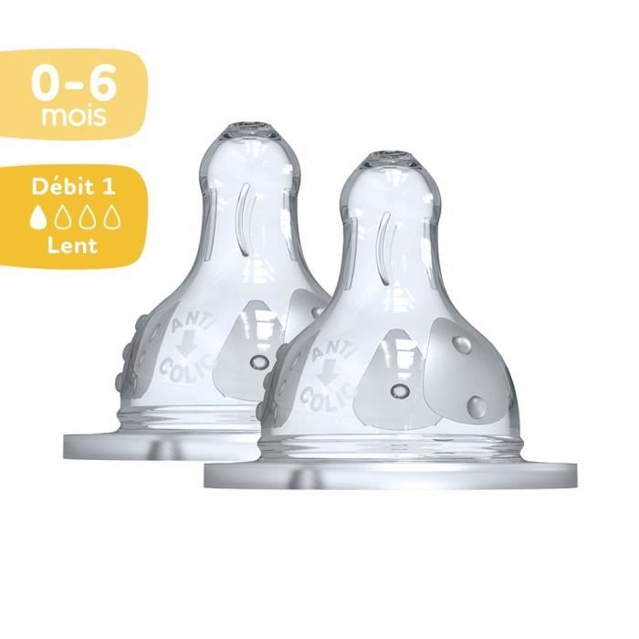 Tétine anti-colique DODIE - Initiation+ - Silicone - Débit 1 - Lot de 2