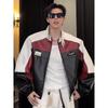 Men's Retro Racing Leather Jacket: Spring/Autumn Patchwork Pilot Stand Collar