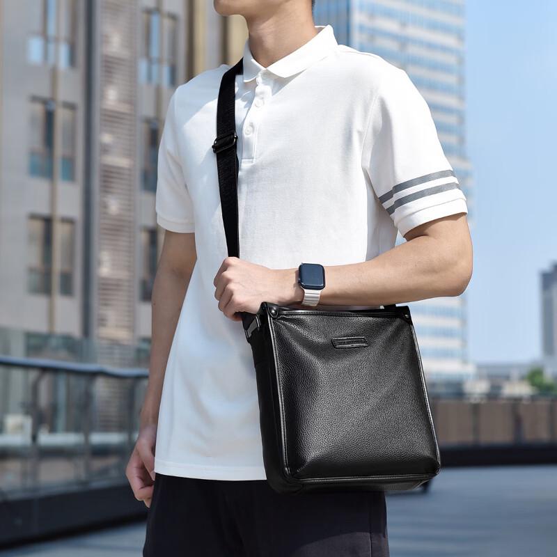 Men's PU Leather Vertical Crossbody Laptop Bag