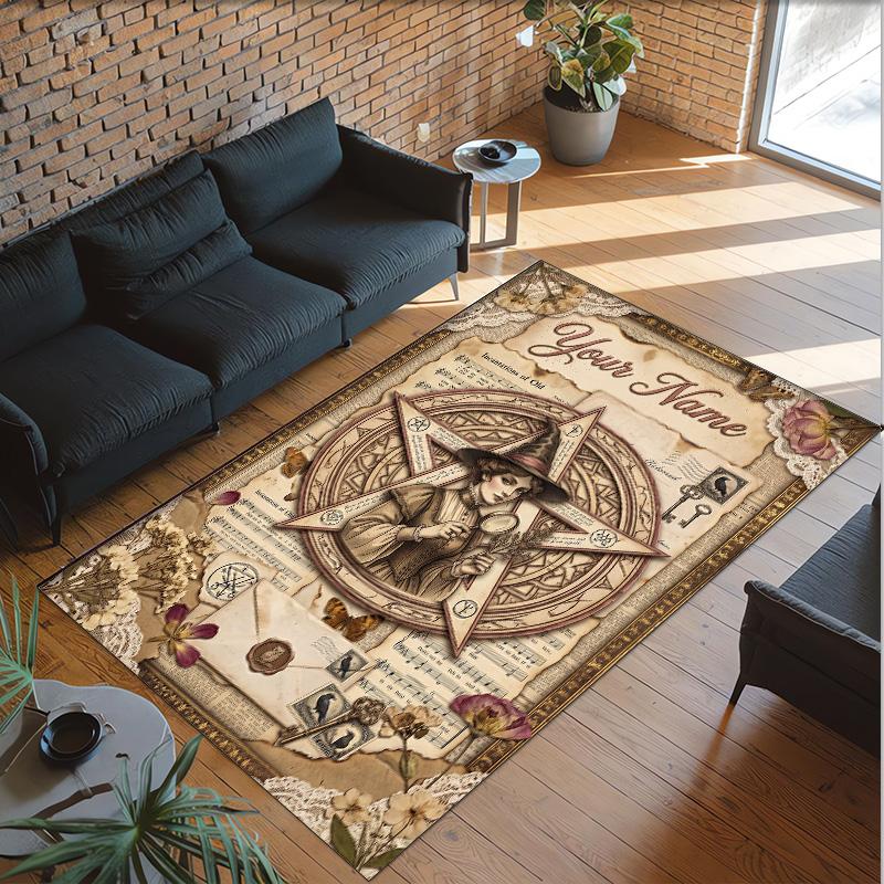 Fantasy Magic Theme Crystal Velvet Rug Personalized Custom Name Text Soft Floor Mat Home Decor