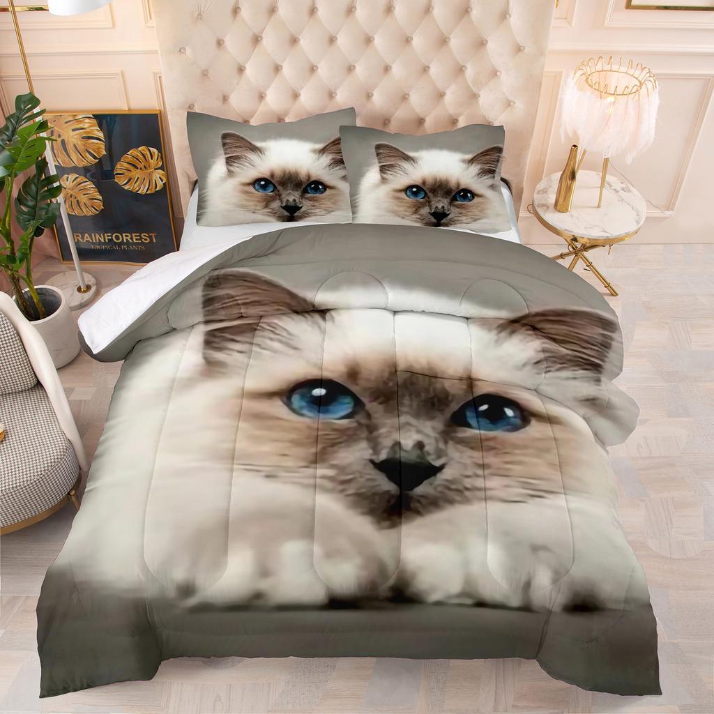 Comforter Cute Kitten Luxury Theme Home Comforter Winter Quilted Blanket Goose Down Duvet King Queen 3D Blanket Size Twin