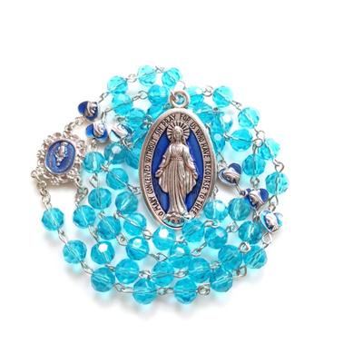 Blue Crystal Rosary Virgin Pendant Necklace For Men Women Religious Jewelry