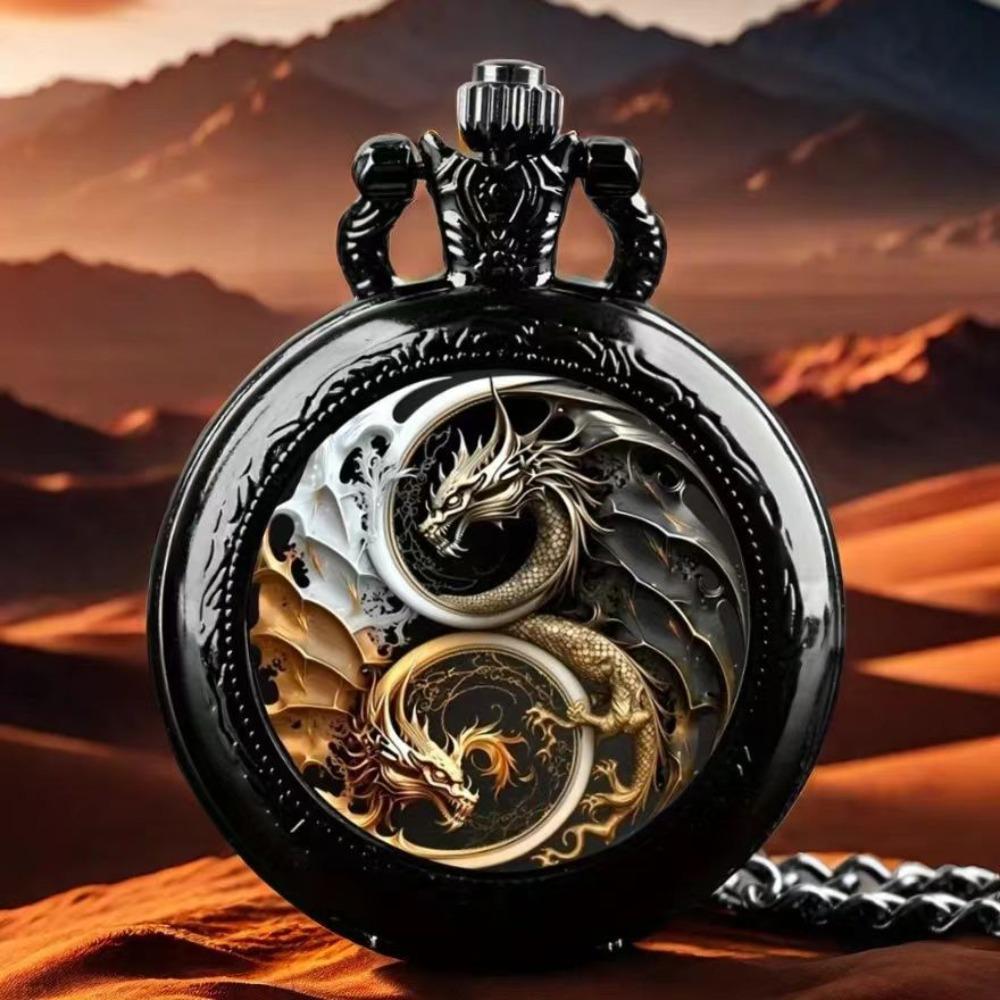 Color Pattern Medium Pocket Watch Retro Flip Decorative Necklace Watch Personality Trend Male and Female Students Quartz Watch