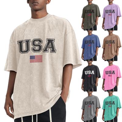 Men's Summer Solid Color Washed Distressed Drop Shoulder T-Shirt Men's Casual Fashion T-Shirt