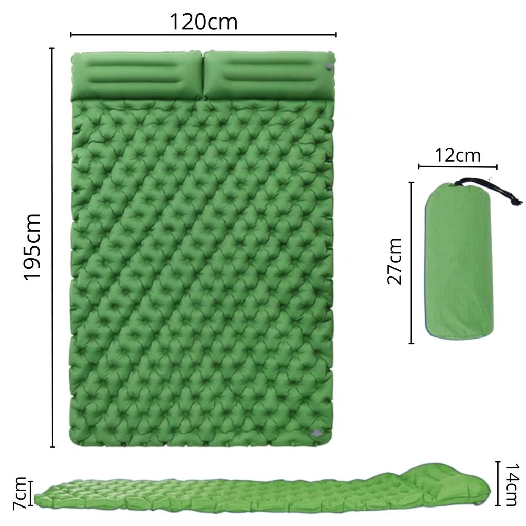 Foldable double inflatable mattress, tourist sleeping mat with pillow