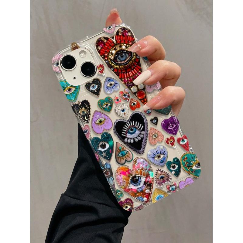 Love eyes are suitable for Apple 16promax mobile phone case 15plus transparent 14 light luxury 13 airbag 12 Europe and America 11