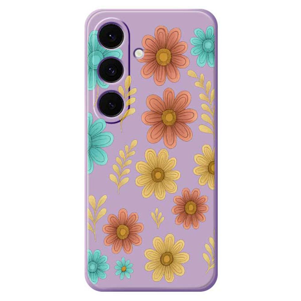 For Samsung Galaxy S25 FE Case Red Yellow Blue Flowers Pattern Printing Straight Edge TPU Phone Back Cover