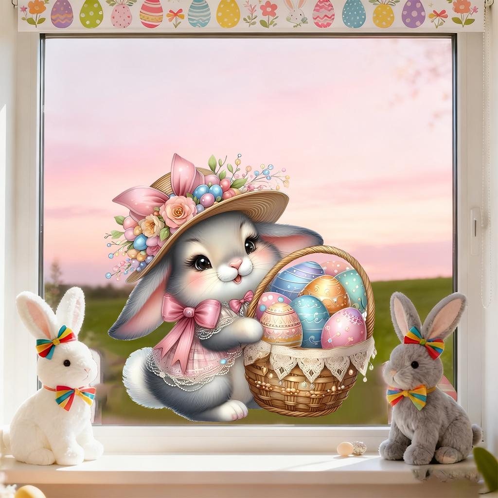 Resurrection Rabbit Sticker Easter Egg Window Decorative Paper for Study Room Beautification Static Glass Sticker