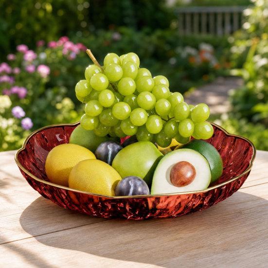 Plastic Fruit Bowl with Gold Trim, Clear Fruit Basket, Modern Decorative Serving Bowl for Kitchen Counter, Dining Room, Coffee Table