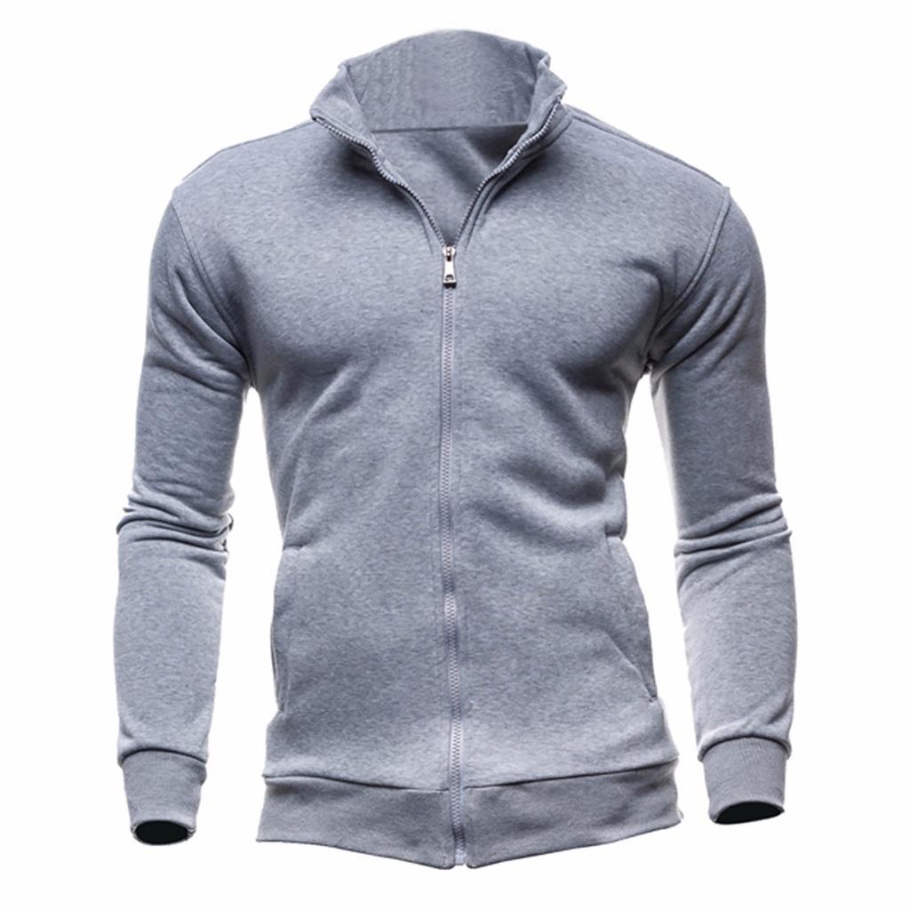 Men's Solid-color Sport Cardigan Fleece Hoodie Slim Zipper Jacket