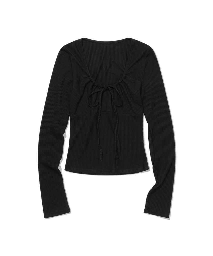 MOAA Ribbon Gather Rib Top (Black)