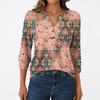 Women's Fashion Casual 3/4 Sleeve T-Shirt Prints V-Neck Button Top