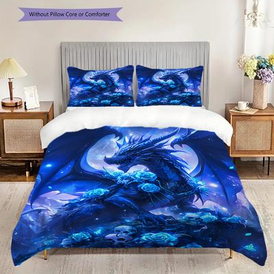 Drachenmuster Bettwäsche Steppdecke Set Bettbezug Kissenbezug Heimdekoration Geburtstagsgeschenk (1 Bettbezug + 2 Kissenbezüge, ohne Füllung)