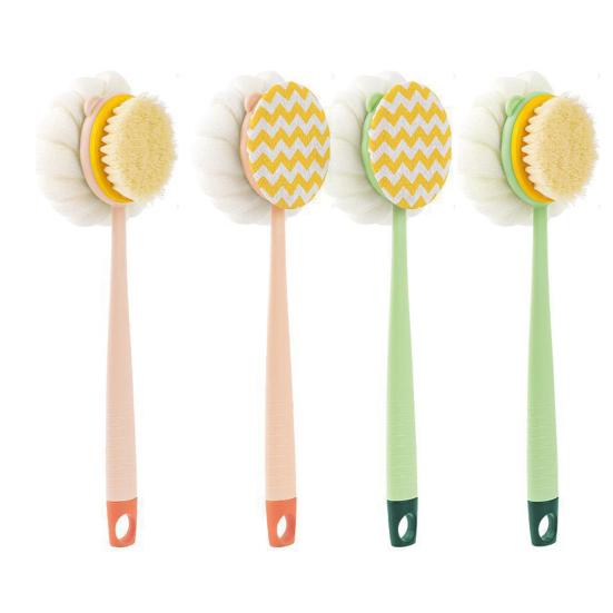 Bath Brush Ergonomic Design Long-Handled Back Scrubber Double Head Gentle Exfoliation Shower Body Scrubber