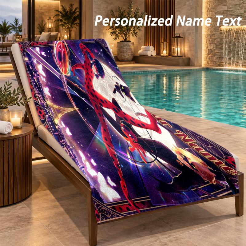 Miraculous Ladybug Custom Name Beach Towel Large Soft Towel for Indoor Bathroom Outdoor Beach