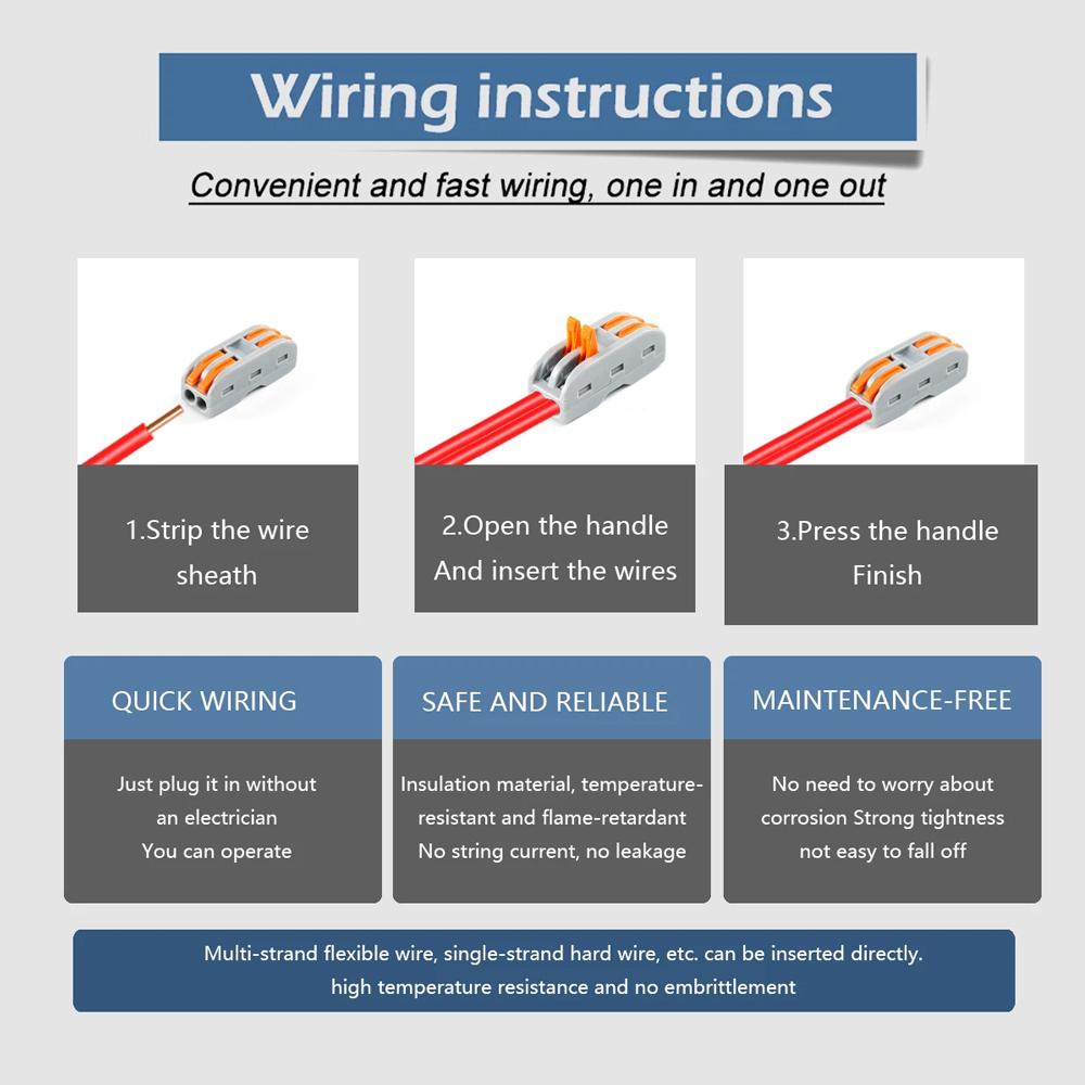 10pcs Mini Mini Quick Wire Connector PCT-221/222/223/224/225 Universal Compact Electric Push-in Connectors Quick Terminal Block