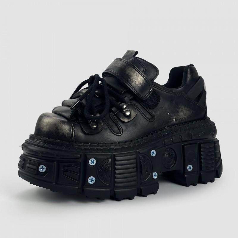 Vintage Distressed Punk Platform Shoes Y2K Streetwear Womens Fashion Round Toe Lace-up