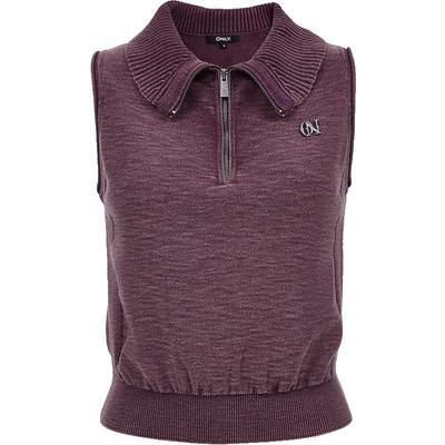 Women's Zipper Collar Sleeveless Knit Crop Top