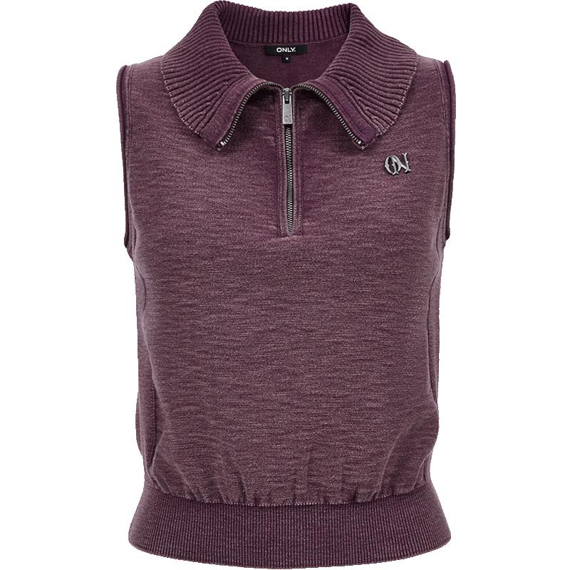 ONLY Women s Zipper Collar Sleeveless Knit Crop Top M