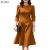 ZANZEA Women Casual Round Neck Summer 3/4 Sleeve Elegant Dress