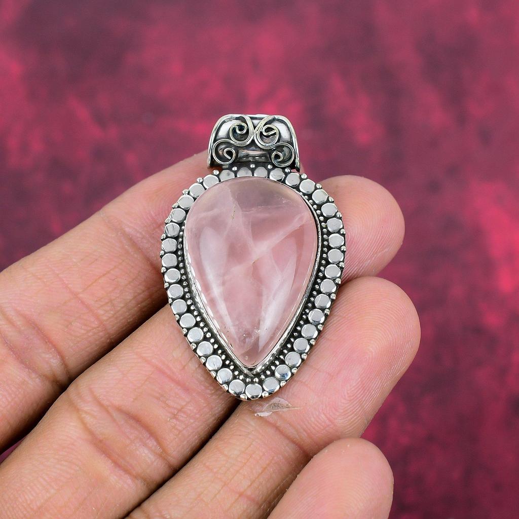 Rose Quartz Jewelry, 925 Solid Sterling Silver Pendant Handmade Gemstone Jewelry, Gifts For Wife Brand New Pendant