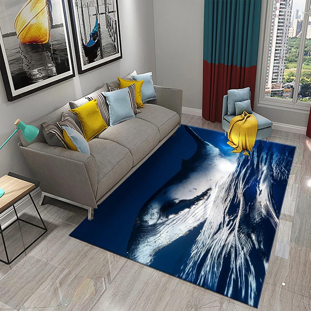 3D Cartoon Whale Carpet Large Rug for Living Room Bedroom Decor Floor Rugs Bathroom Kitchen Entrance Door Non-slip Mat Area Rug