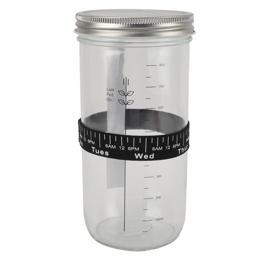 Sourdough Bread Starter Kit 34oz Glass Jar with Lid Date Feeding Mark Band Thermometer Band Silicone Scraper Bread